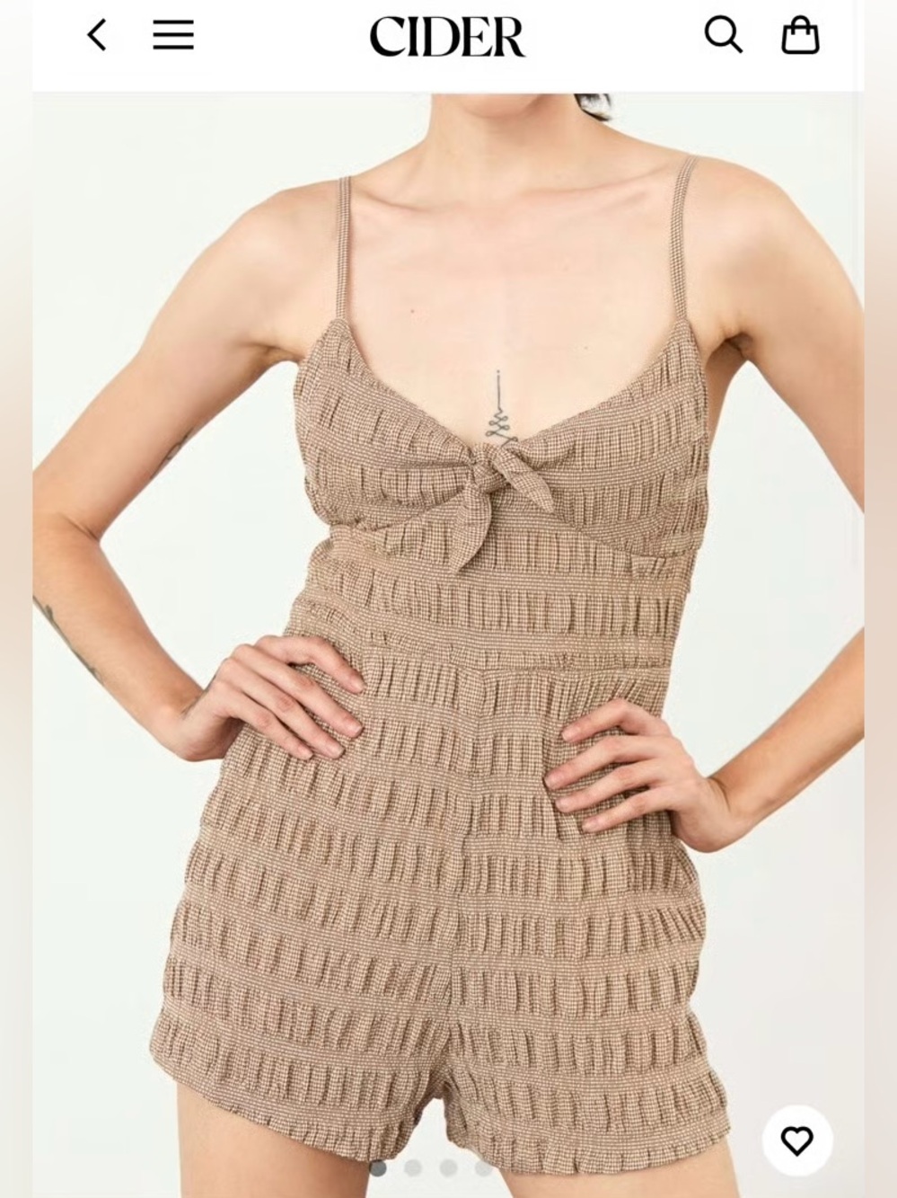 Cider brown & white gingham romper